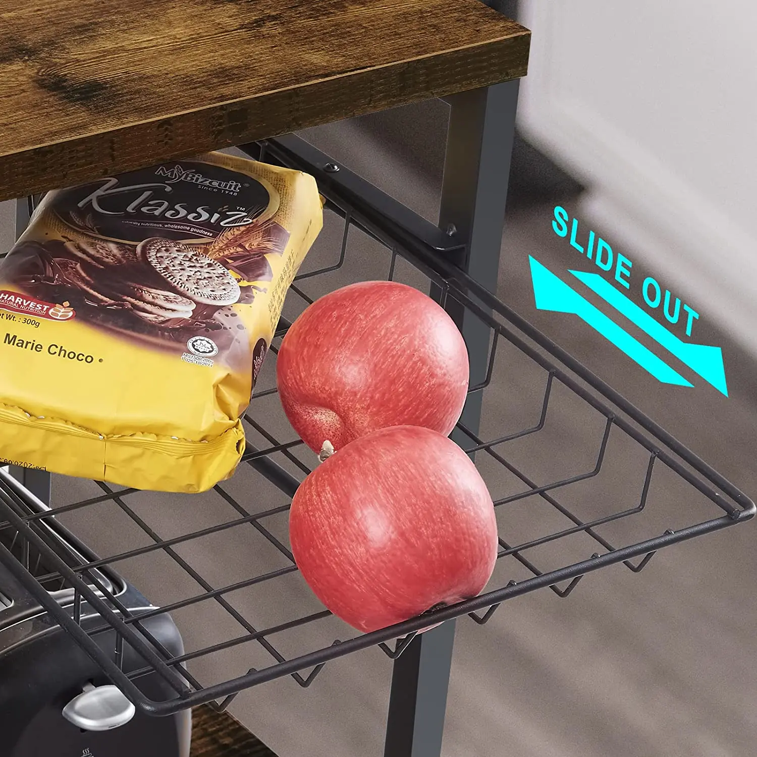 Vekin Kitchen Furniture Display Cabinets Storage Racks Vintage Brown Kitchen Simple Design Storage Rack with 6 S-Hooks