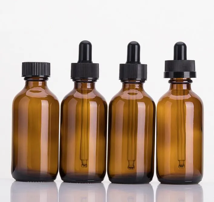 60ml 2oz amber boston round essential oil, hair oil glass bottles with marked dropper