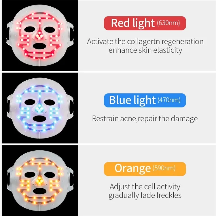 3 color led facial infrared flexible soft mask silicone face anti aging silicon