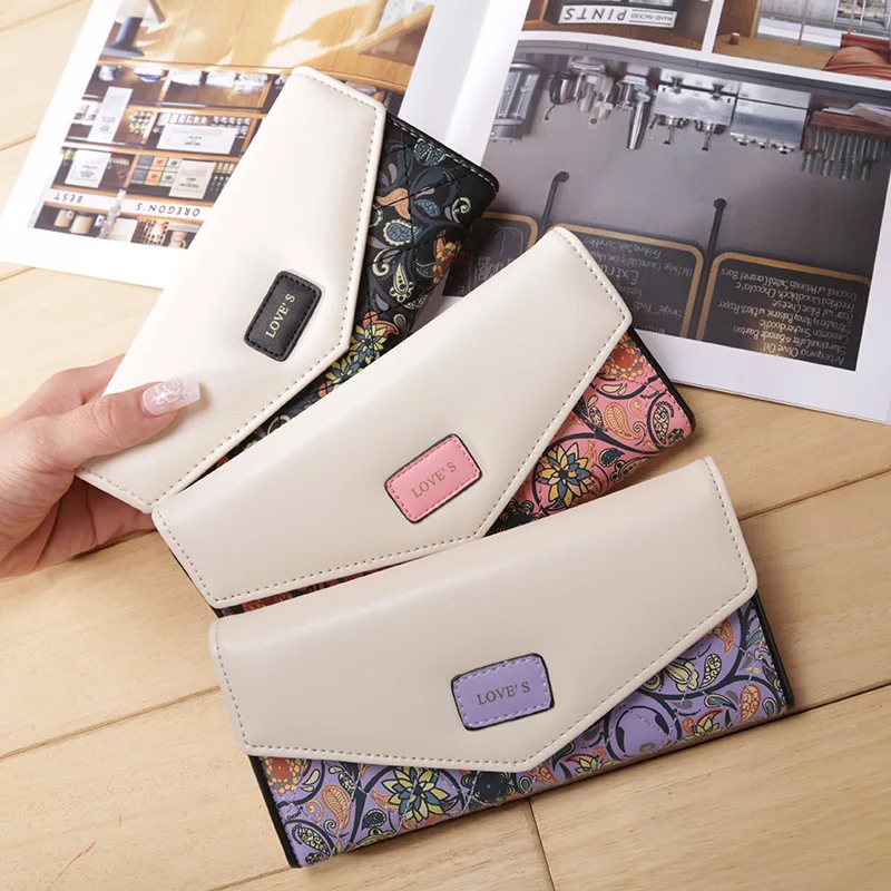 Vintage Print Wallet For Women Budget Wallet With Cash Envelopes Purse ID Credit Card Holders Ladies Leather Wallet