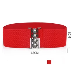 Fashionable four ring waist seal metal wide buckle elastic belt women