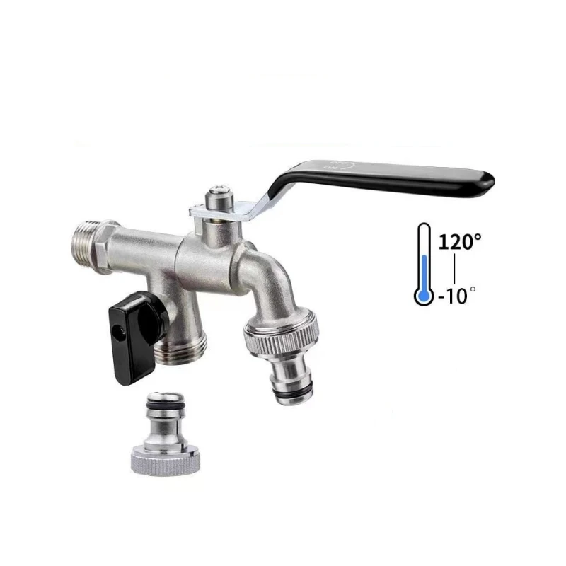 TMOK Garden Water Faucet With Two 3/4 Inch Brass Ball Valves Water Tap Splitter For Outdoor