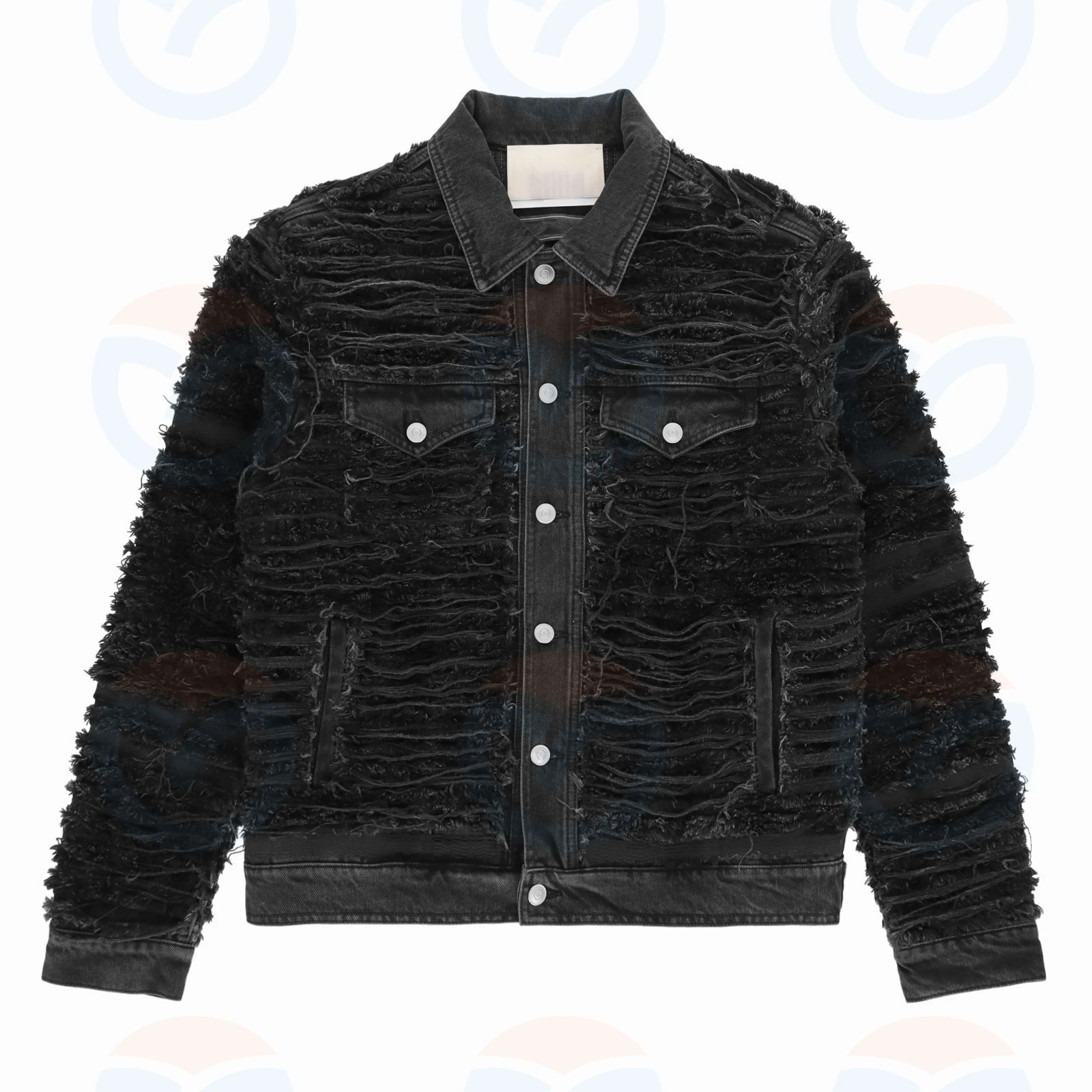 Custom OEM/ODM logo graphic printing acid wash full single button long sleeve splicing turn-down collar jean jacket for man