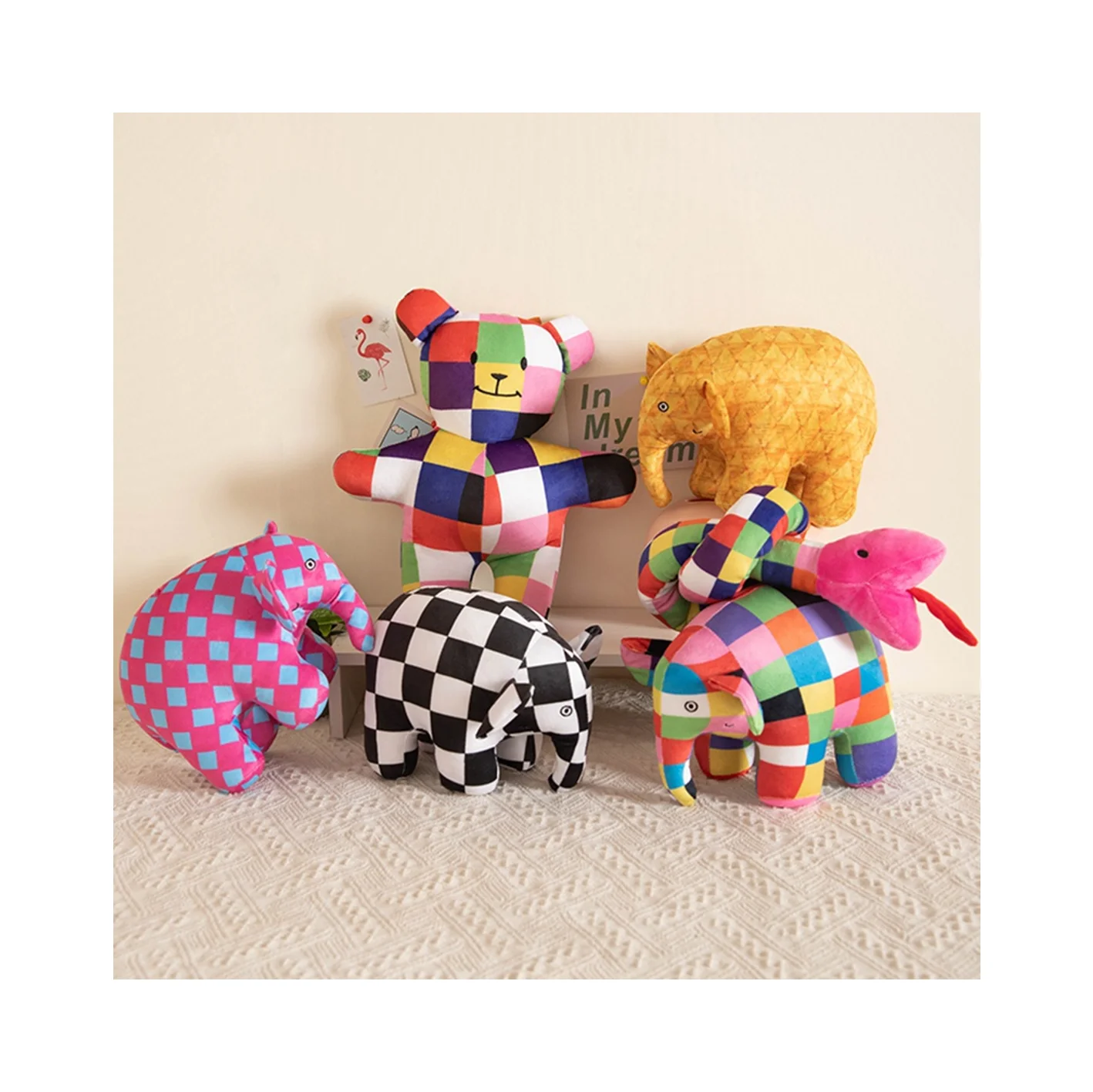 Cartoon Stuffed Animals Elephant Plush Toys for Kids Gift Colorful Rig Elephant Elmer Doll