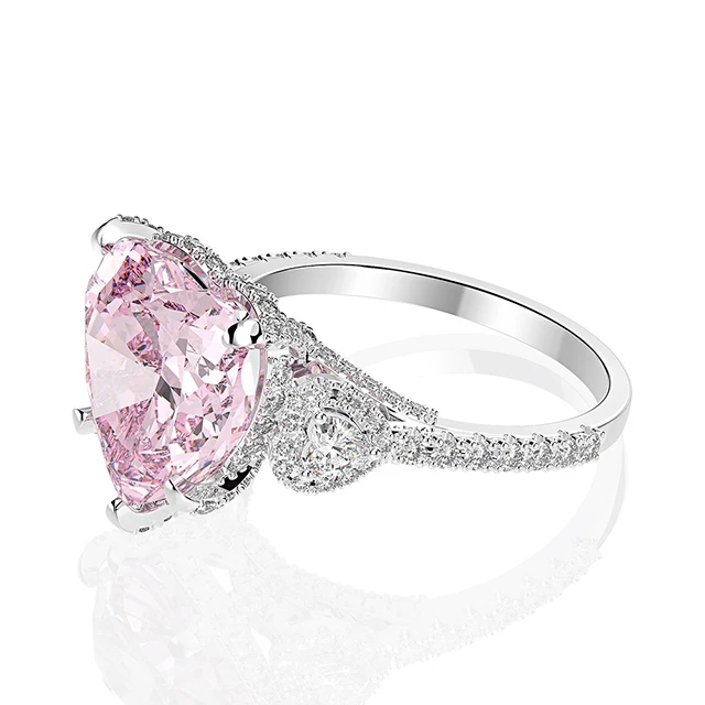 Pink Heart Diamond Engagement Ring Heart Cut Pink Sapphire Ring in Sterling Silver