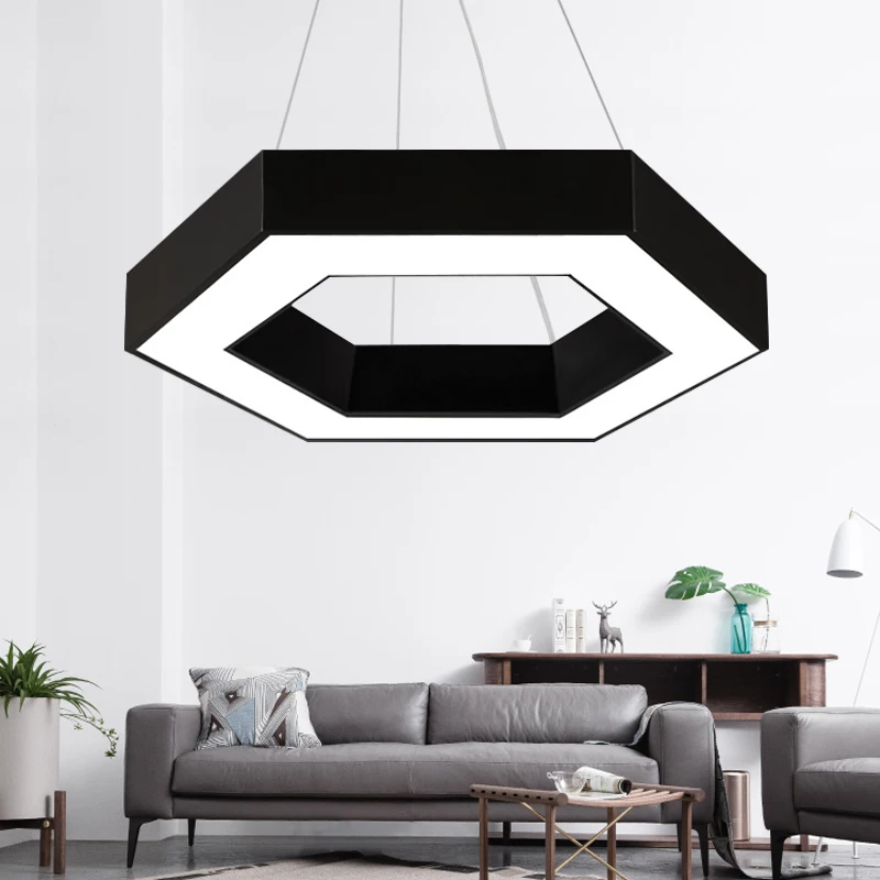 Source factory customization idea hollow hexagon led suspended pendant light group for creative cool space office light