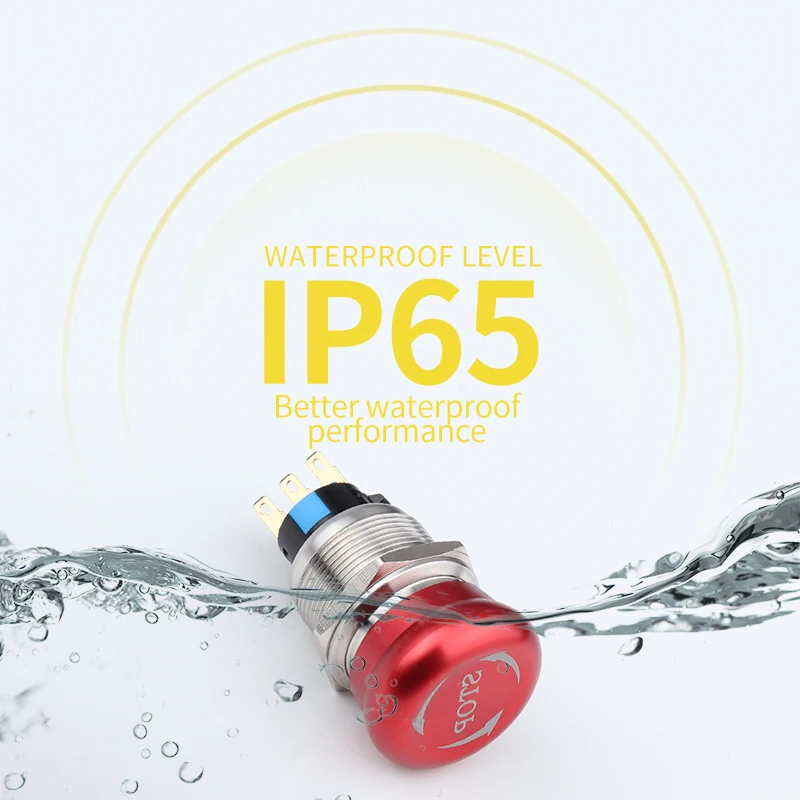 Metal emergency stop 16MM series switch  waterproof dustproof self-locking red mushroom head emergency brake 1no1nc/2no2nc