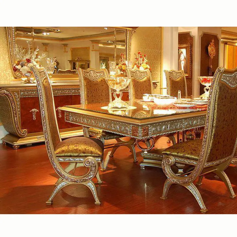 european classical dining room table chairs cabinet sets luxury formal golden style carved furniture
