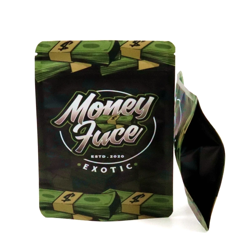 Custom Printed Black Smell Proof Zip Lock Plastic 3.5 Stand Up Pouch Resealable Mylar Bags