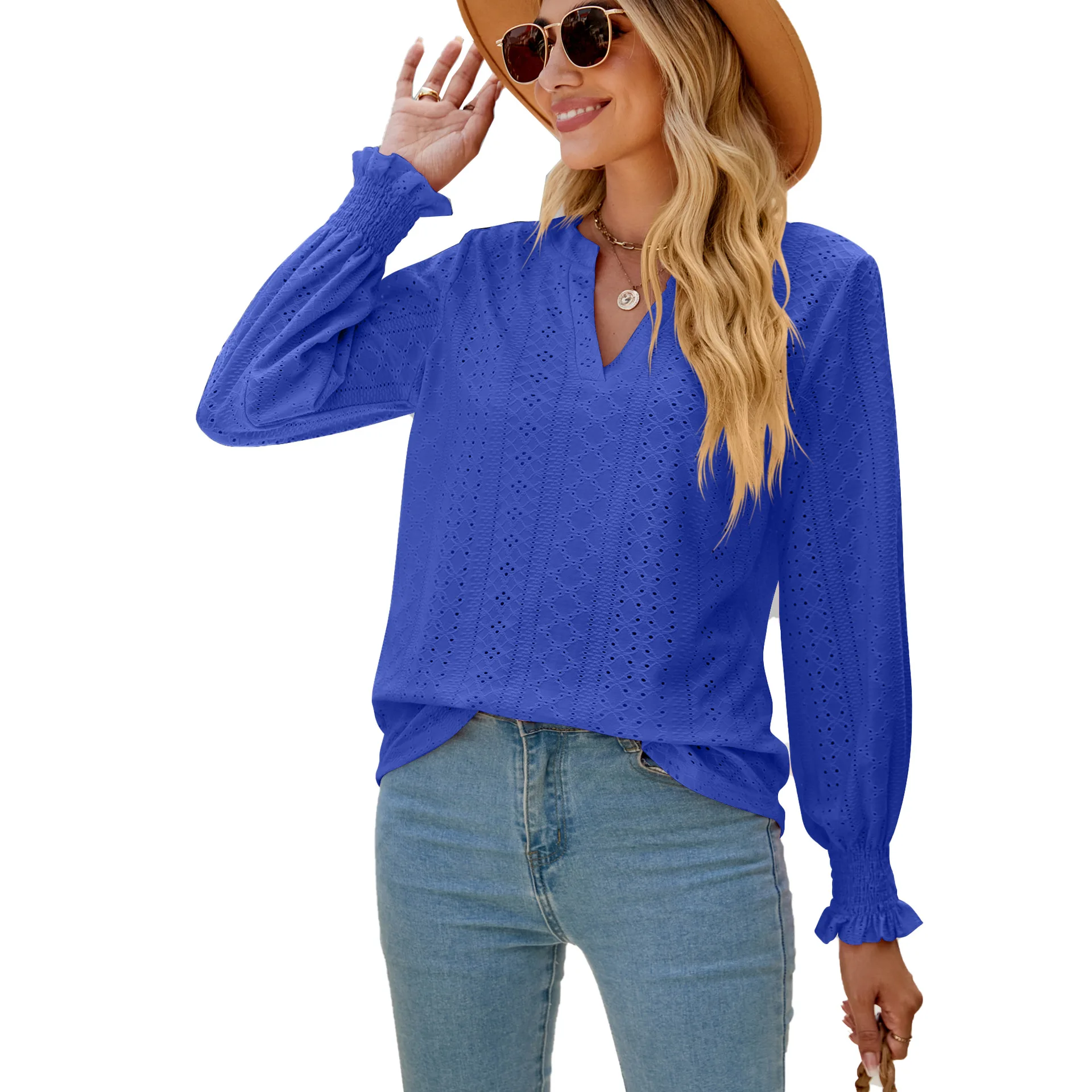 2024SS OEM ODM New Style V-Neck  Plus Size Shirts For Woman Customize For Girl simple Blouse