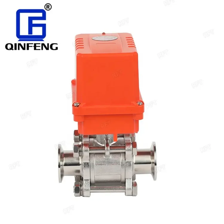 Food Sanitary 304/316 Stainless Steel DC 24V Control Solenoid Electric Actuator 3PC Motorized Ball Valve For Beer Milk Cosmetics