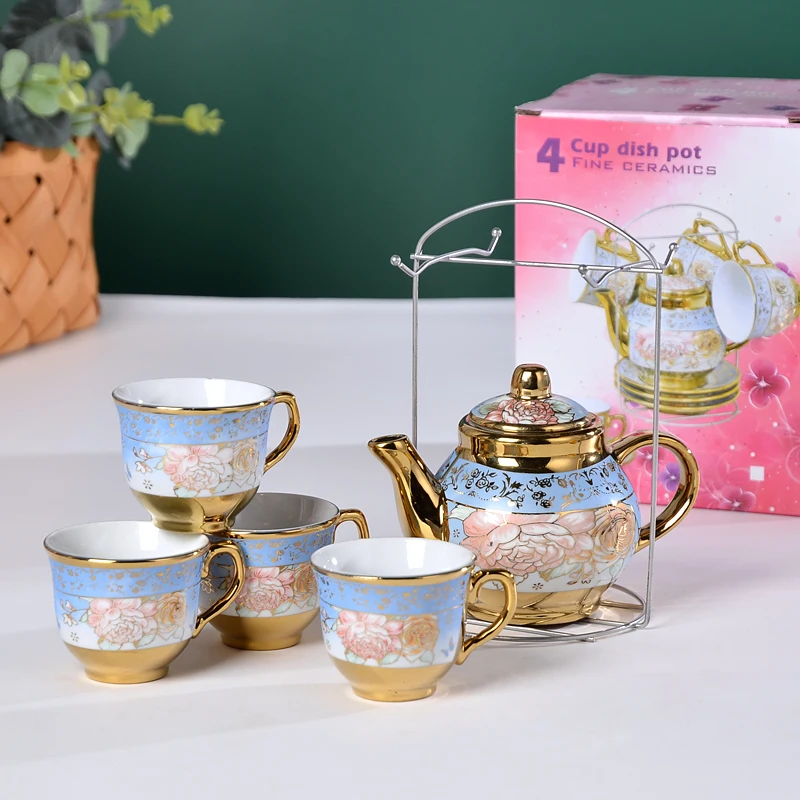 Luxury  Porcelain Coffee Tea Set Gold Decor Ceramic Tea Pot and Cup Five set European style coffee tea sets