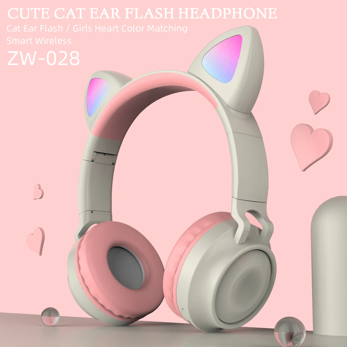 Китайское производство милая светодиодная музыкальная стереогарнитура с кошачьими ушками подарок беспроводные наушники