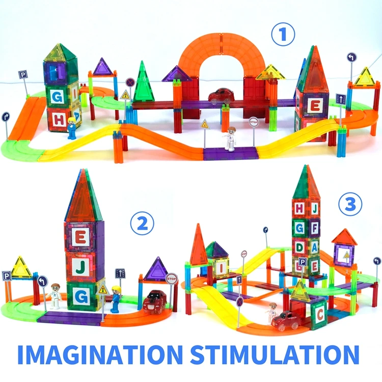 2021 Amazon Hot Selling Educational Magnetic Set Toy Car Track Tiles 126Pcs ABS Plastic Magnet Building For