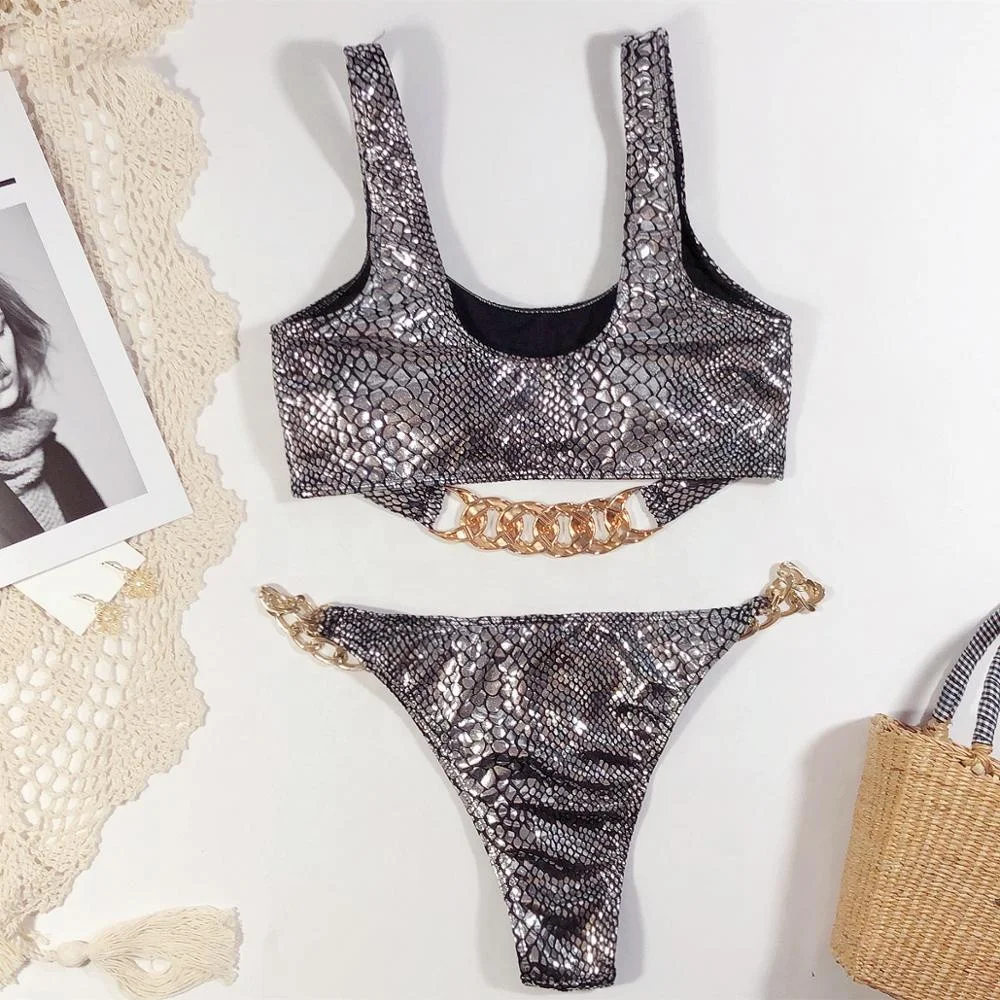 2022 New Bikini Sexy Bikini Explosion Snake Pattern Fabric Swimsuit Ladies Split Swimsuit New