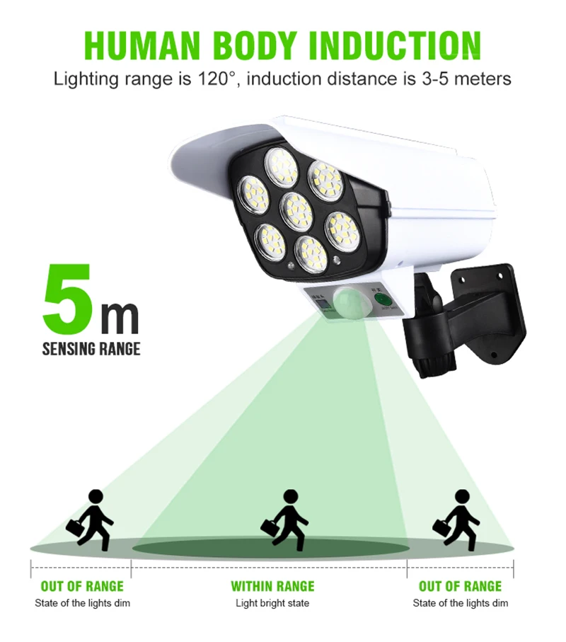 77 LED Solar Light Motion Sensor Security Dummy Camera Wireless Outdoor Flood Light IP65 Waterproof Lamp 3 Mode For Home Garden
