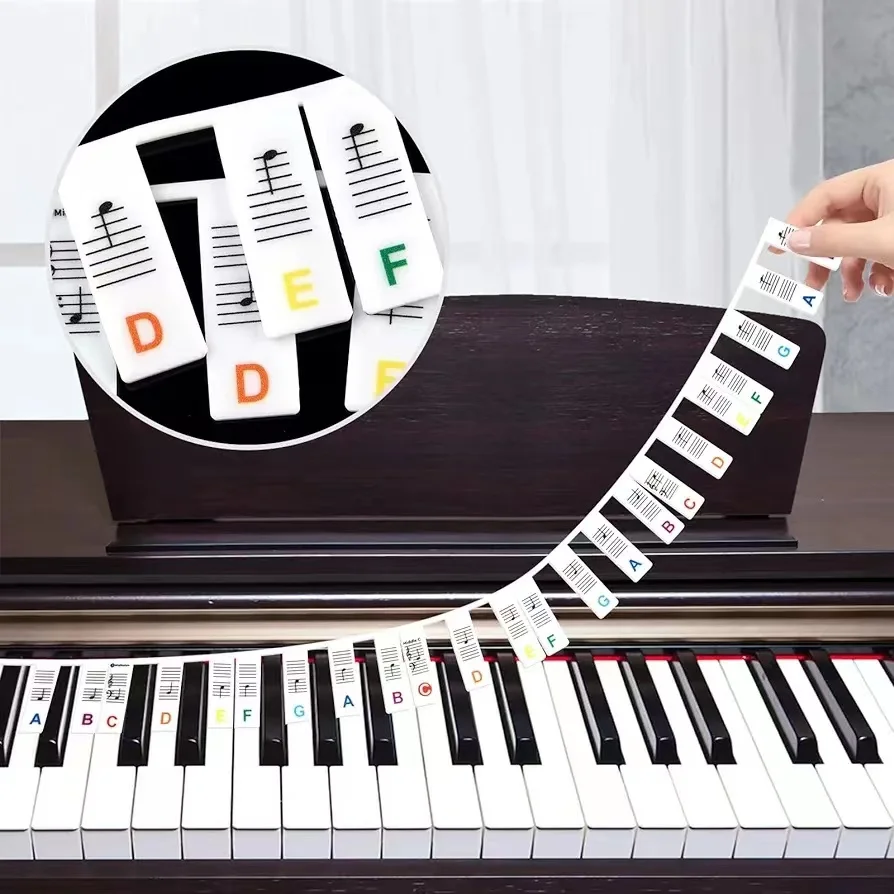 Thick 88-Key 66-Key Silicone Strip Piano Notes Guide for Beginner, Removable Piano Keyboard Note Labels for Learning