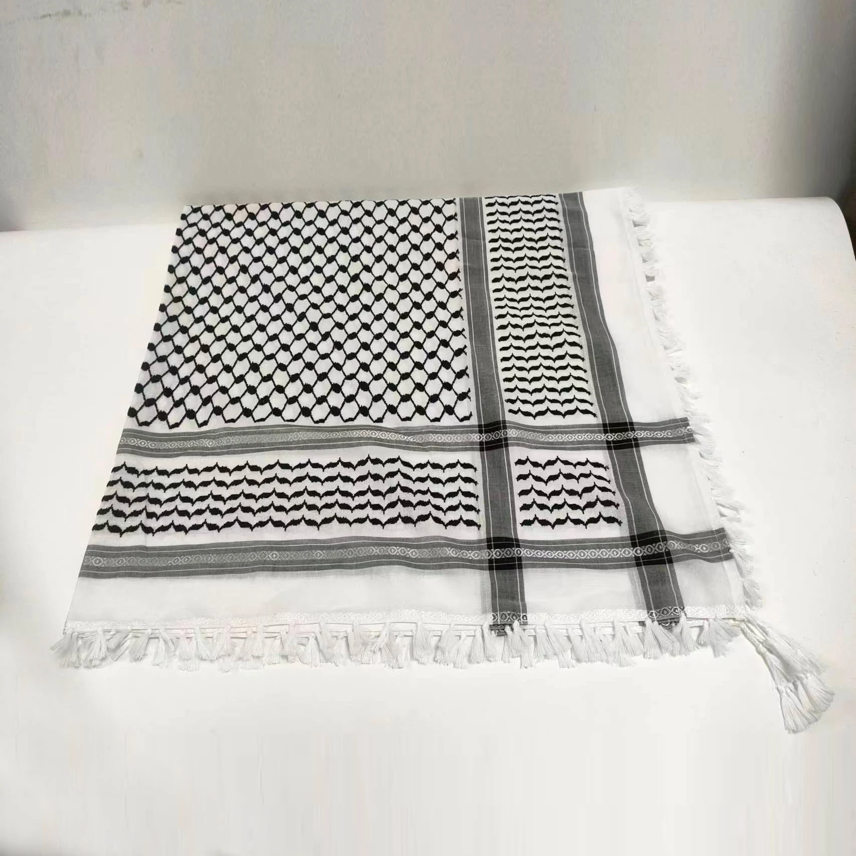 Original Kuffiyeh Cotton Woven Palestine keffiyeh Royal Shemagh Scarf Handmade Arab Ready for shipment 125x125cm