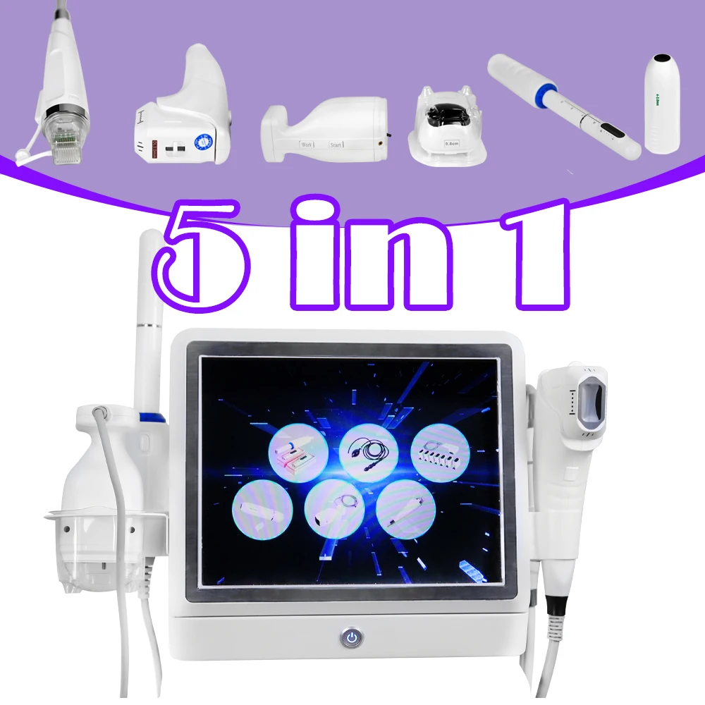 Newest CE Approved 5d multifunctional hifu anti aging led facial therapy with 5 handls for wrinkle removal factory price