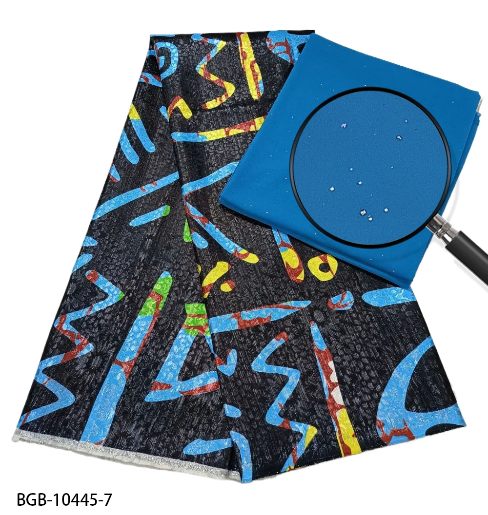 Newest African Digital Wax Print Brocade Jacquard Fabric And Sprinkled Gold Chiffon Fabric