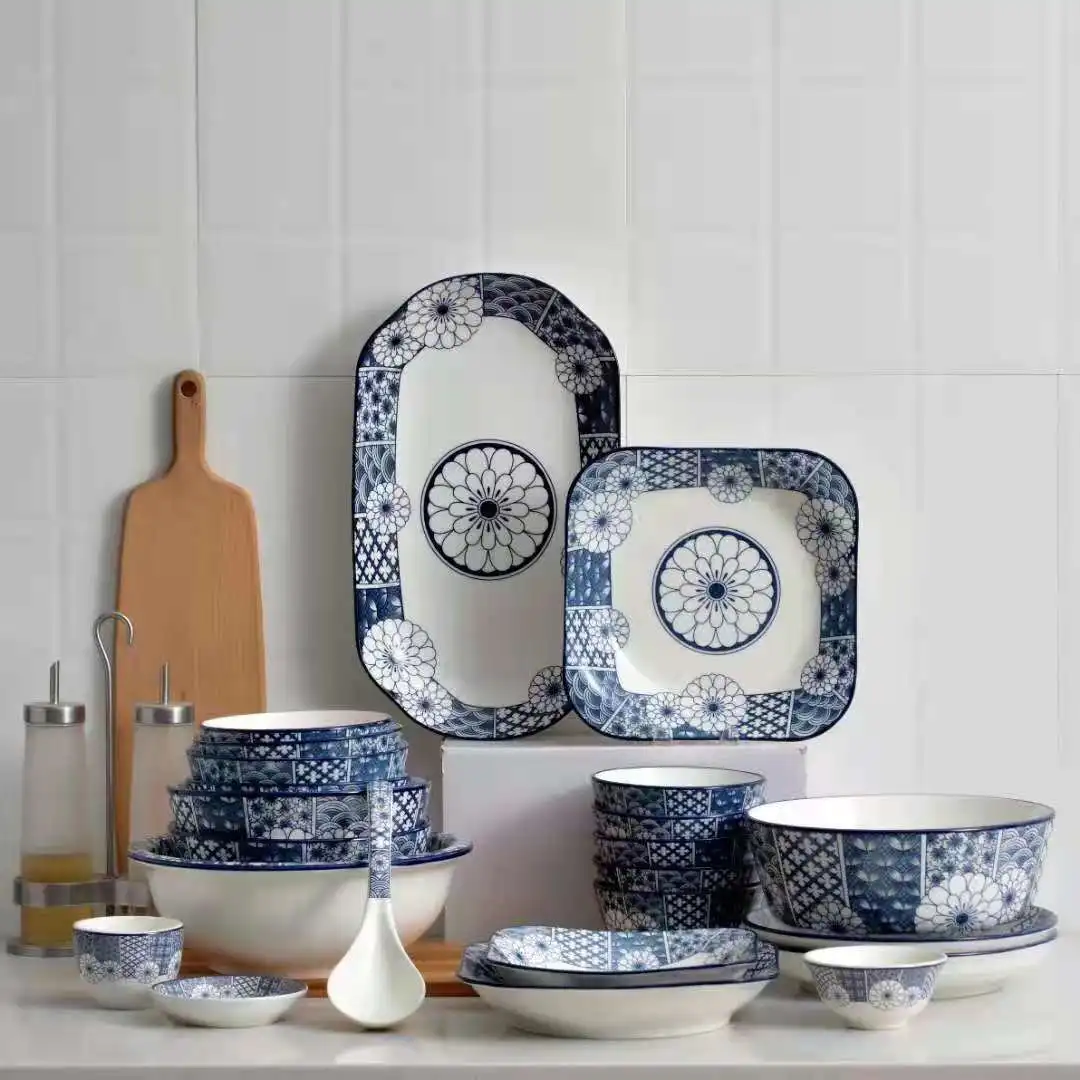 Blue and White Porcelain Plates Blue and White Ceramics Dining Plates Porcelain Blue and White