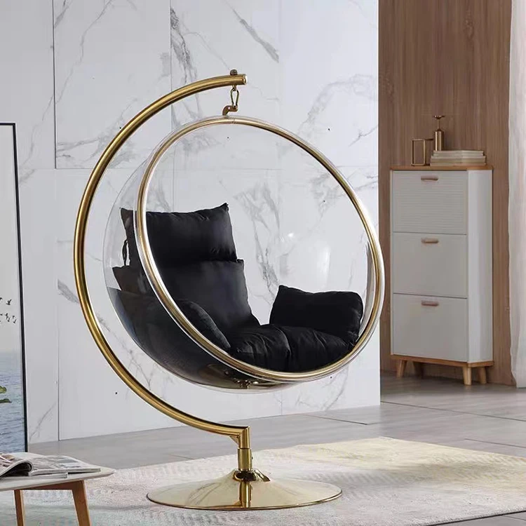 2022 hot selling  bubble chair with stand  transparent living room chair gold egg chair on stand patio swings indoor swing