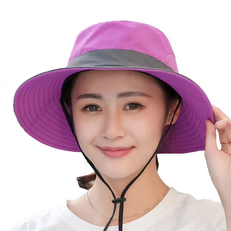 Outdoor Wide Brim SPF 50 UV Sun summer Bucket beach Hats with baby Chin Strap For Women kids Men fisherman hat