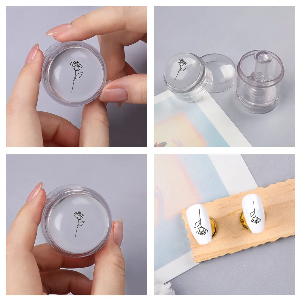 Nail Art Jelly Stamper Rotatable Change Size Pattern Round Nail Stamper Silicone Nails Stamper Kit With Scraper