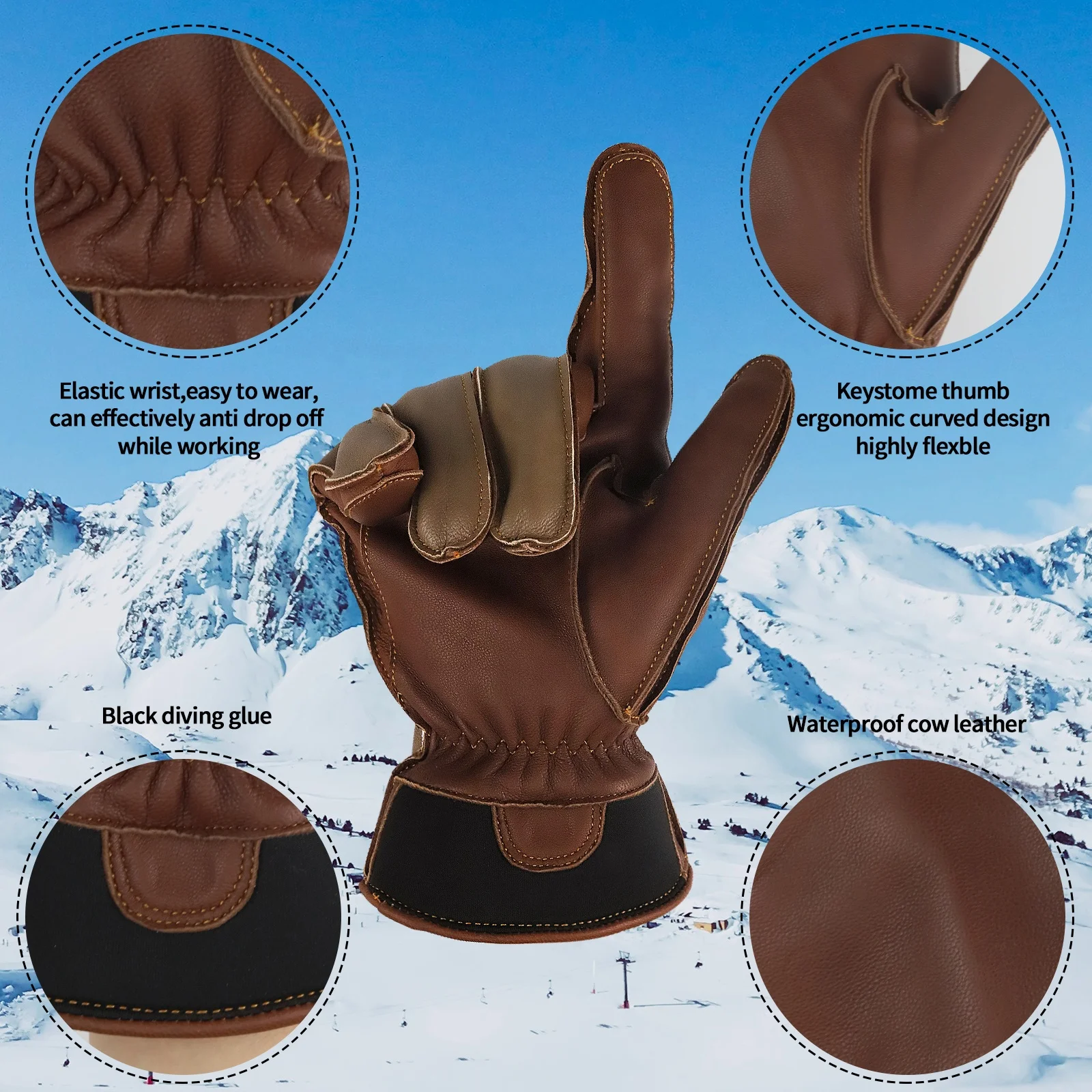 Good quality winter waterproof touch screen fashion cowhide leather gloves