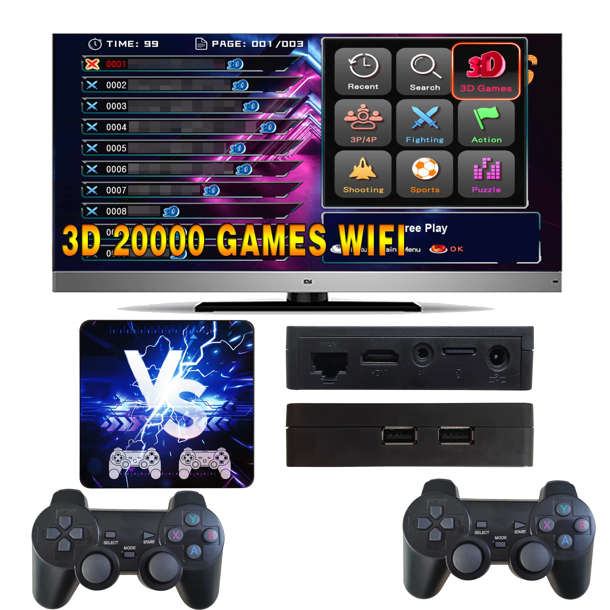 Game box high-definition 4K super console video game box PSP simulator 20000+retro games and TV box wireless controller control