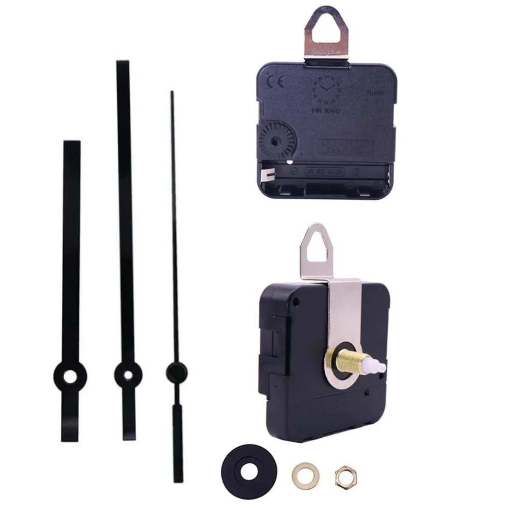 DIY Wall Clock Accessories Shaft Length 17mm Step Clock Movements with Straight Black Clock Hands and Metal Hook