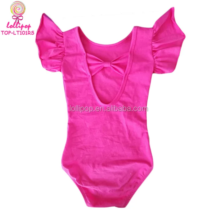 Pink Cotton Kids Baby Bow Back Leotards Elastic Scoop Neck Ballet Dance Wear Baby Girls Flutter Sleeve Bow Back Leotard