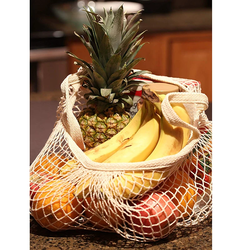 Eco Friendly Reusable Produce Net Bags Organic Cotton Mesh Toy Storage Bags In Stock