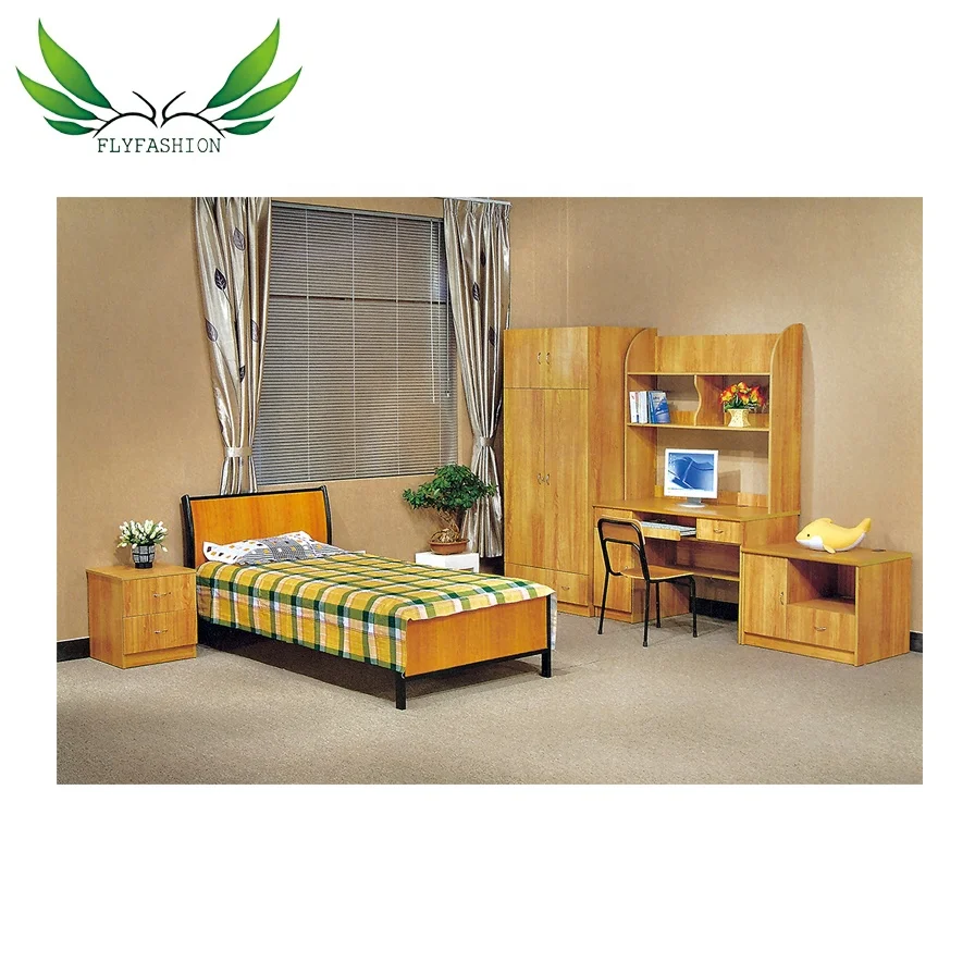 Modern Bedroom sets Wooden Bed with desk and Wardrobe