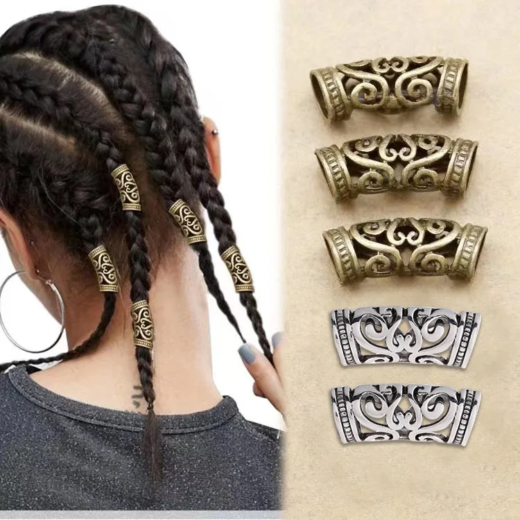 50pcs Dreadlocks Beads Metal Dread Silver Hair Rings Locks Metal Cuffs Hair Decoration Braiding Indian Children Hair Beads