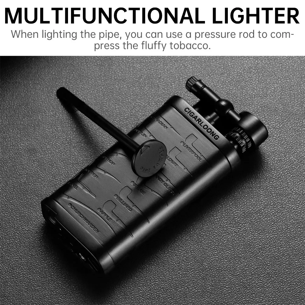 CIGARLOONG Customized Logo Multifunctional European Luxury Portable Single Fire Cigar Lighter with Pipe Press Bar