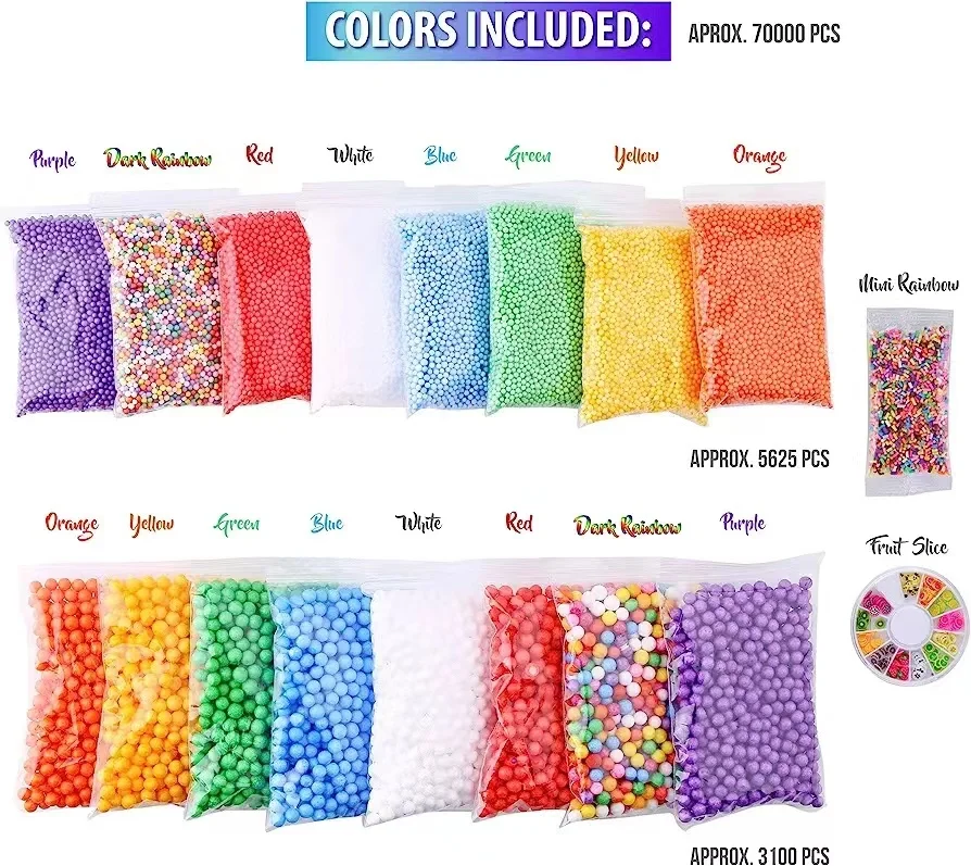 Slime Foam Beads Foam Balls Colors Rainbow Fruit Beads Craft Add ins Homemade DIY Kids Ingredients Styrofoam Supplies