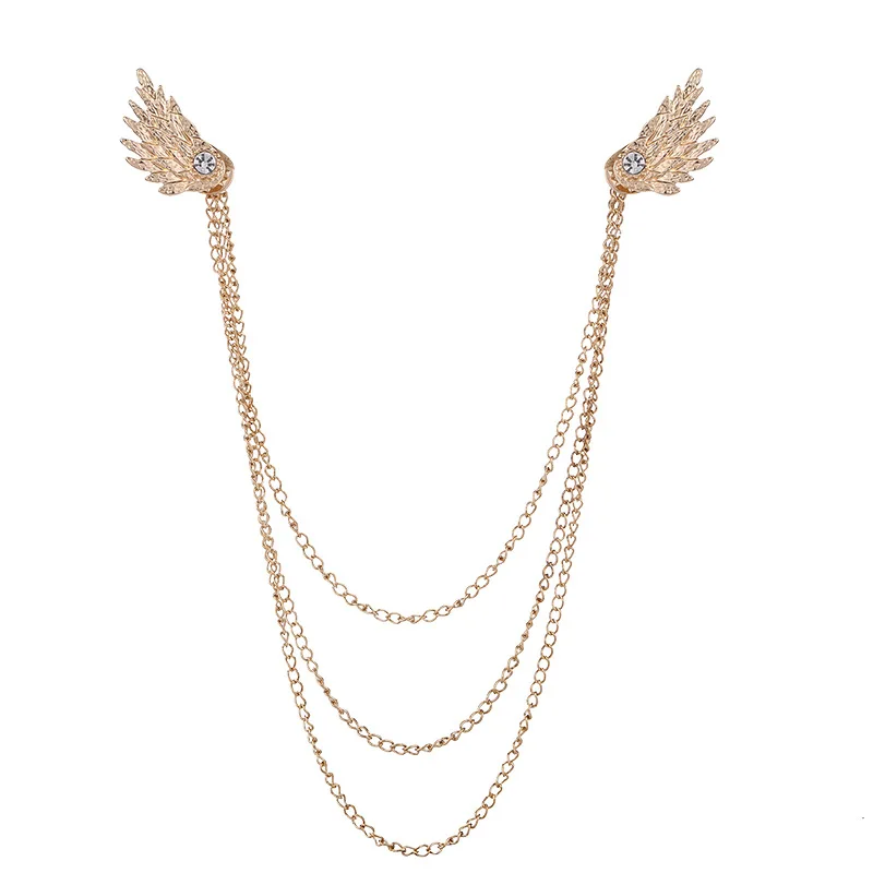 high quality men women suit shirt collar pins vintage breastpin luxury wing brooches with double tassels chain