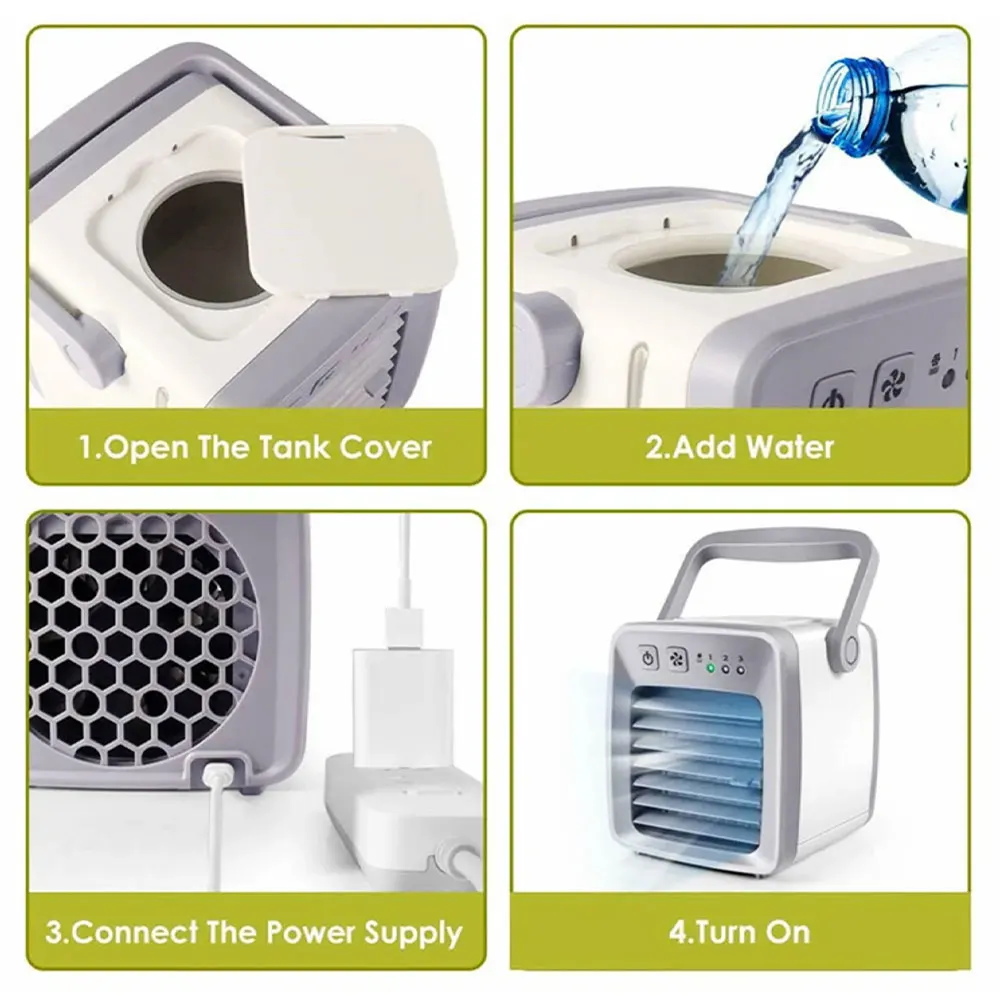 Portable Air Conditioner Fan with Handle Adjustable Speed for Office AC Cooler Fan Humidifying Electric Air Cooling Table Fan