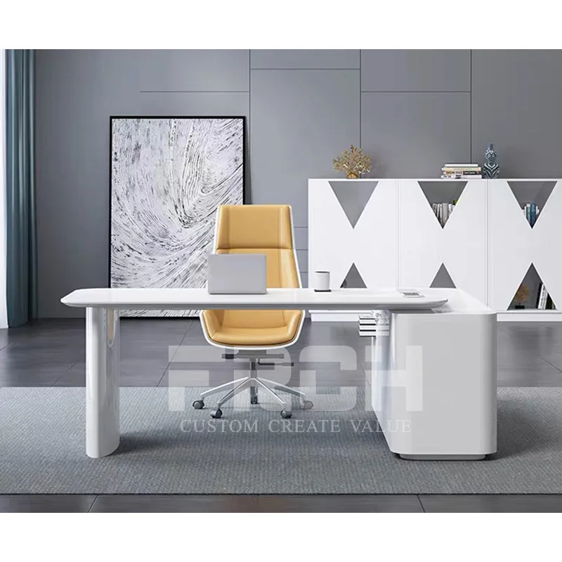 Новое поступление белая L-образная дизайнерская директорская компьютерная офисная станция современный офисный стол руководителя