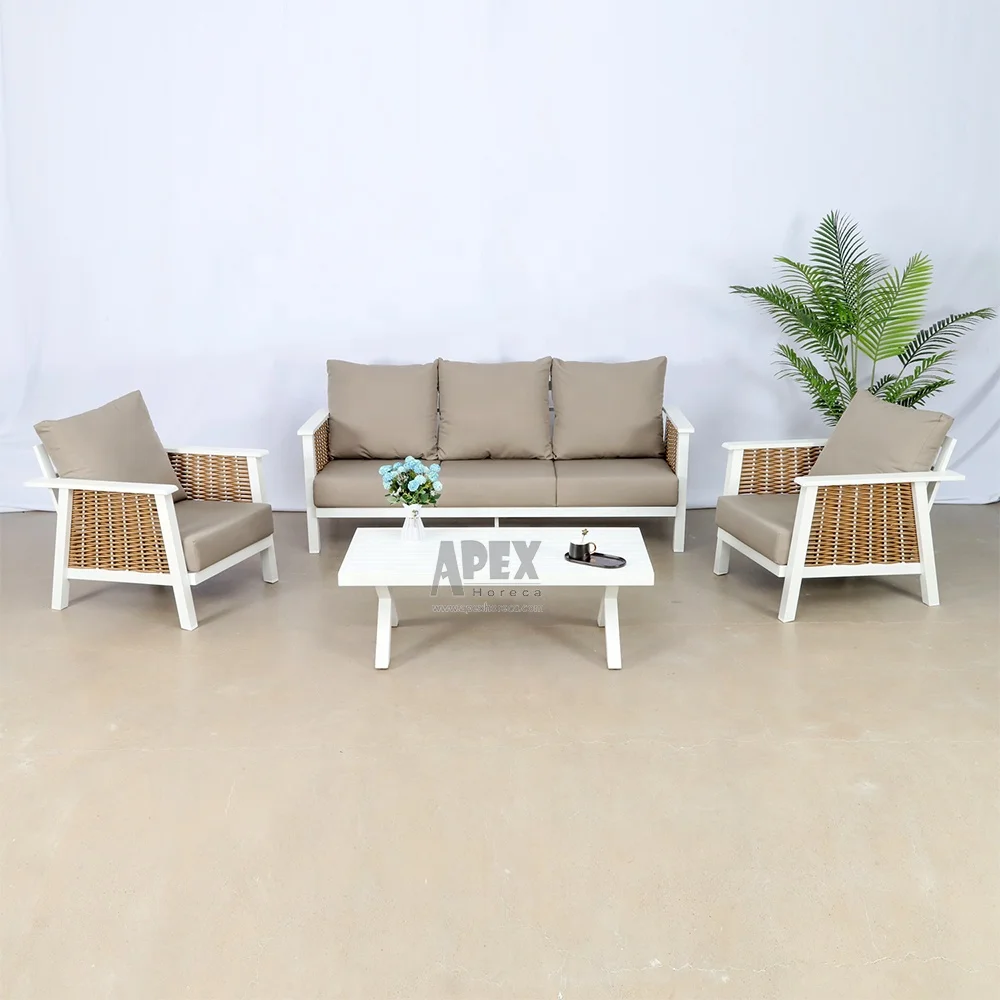 Garden Furniture Premium foam fill the cushion Hand weaving with synthetic rattan Waterproof Fabric Sofa Set