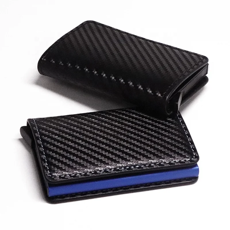 Aluminum RFID Wallet Portable Carbon Fiber Metal Card Holder Case Short Fashion Metal Automatic Pop up Credit Card Case
