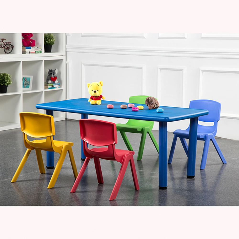 Flatpacked kids children table set and with chairs set plastic colorful