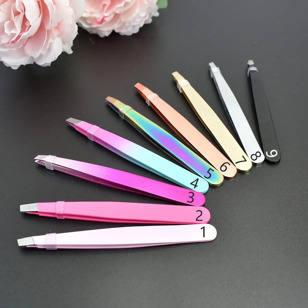 Wholesale Private Label Logo White Black Pink Thick Metal Stainless Steel Brow Tweezers eyelash tweezers Grip Tweezers Scissors