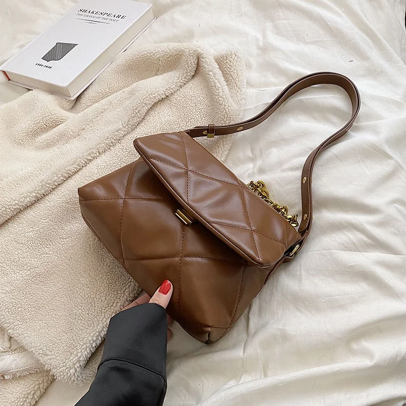 Retro diamond simple chain all-match trendy PU soft leather women handbags