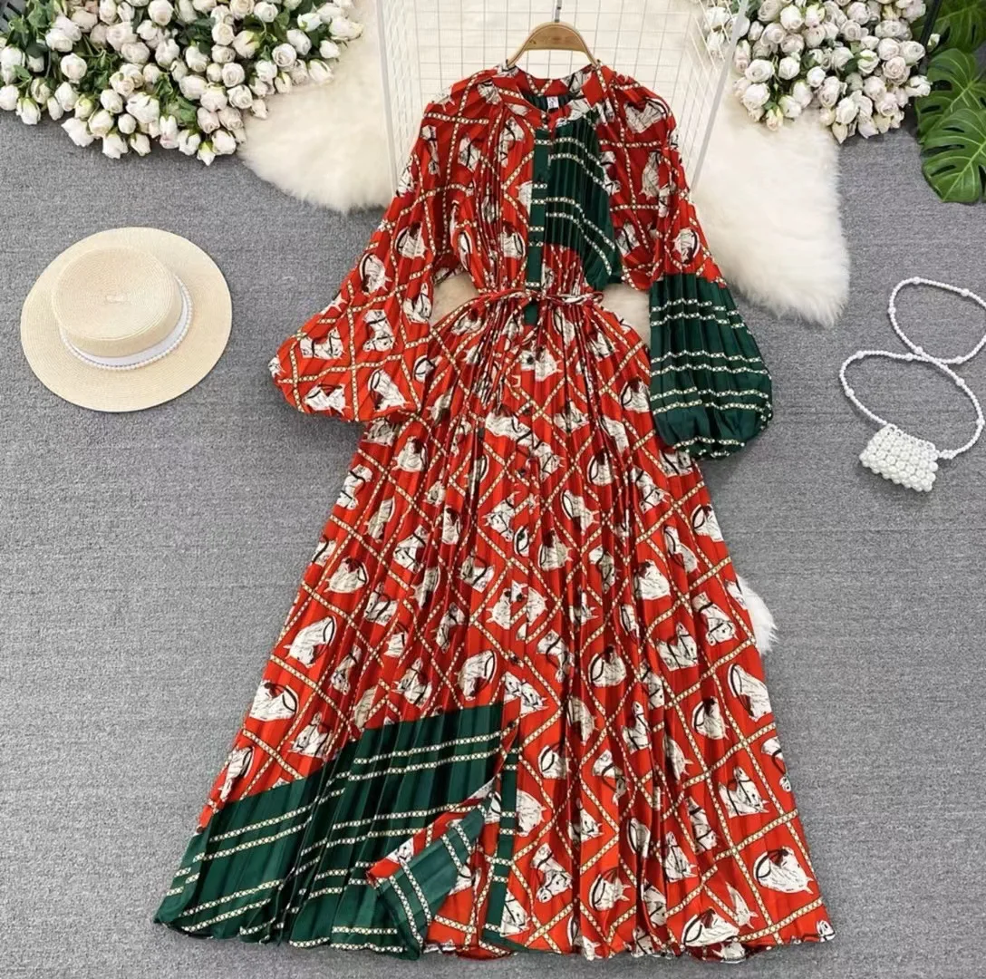 Classy Round Neck Waist Slimming Single Breasted Long Dress for Fashionistas