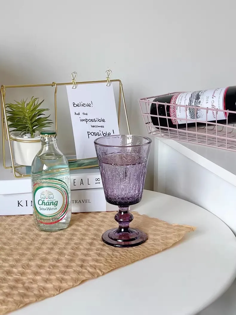 Luxury Retro Purple Glassware Colored Goblet Cups Embossed Drinking Water Glasses Goblets Custom Wedding Vintage Red Wine Glass