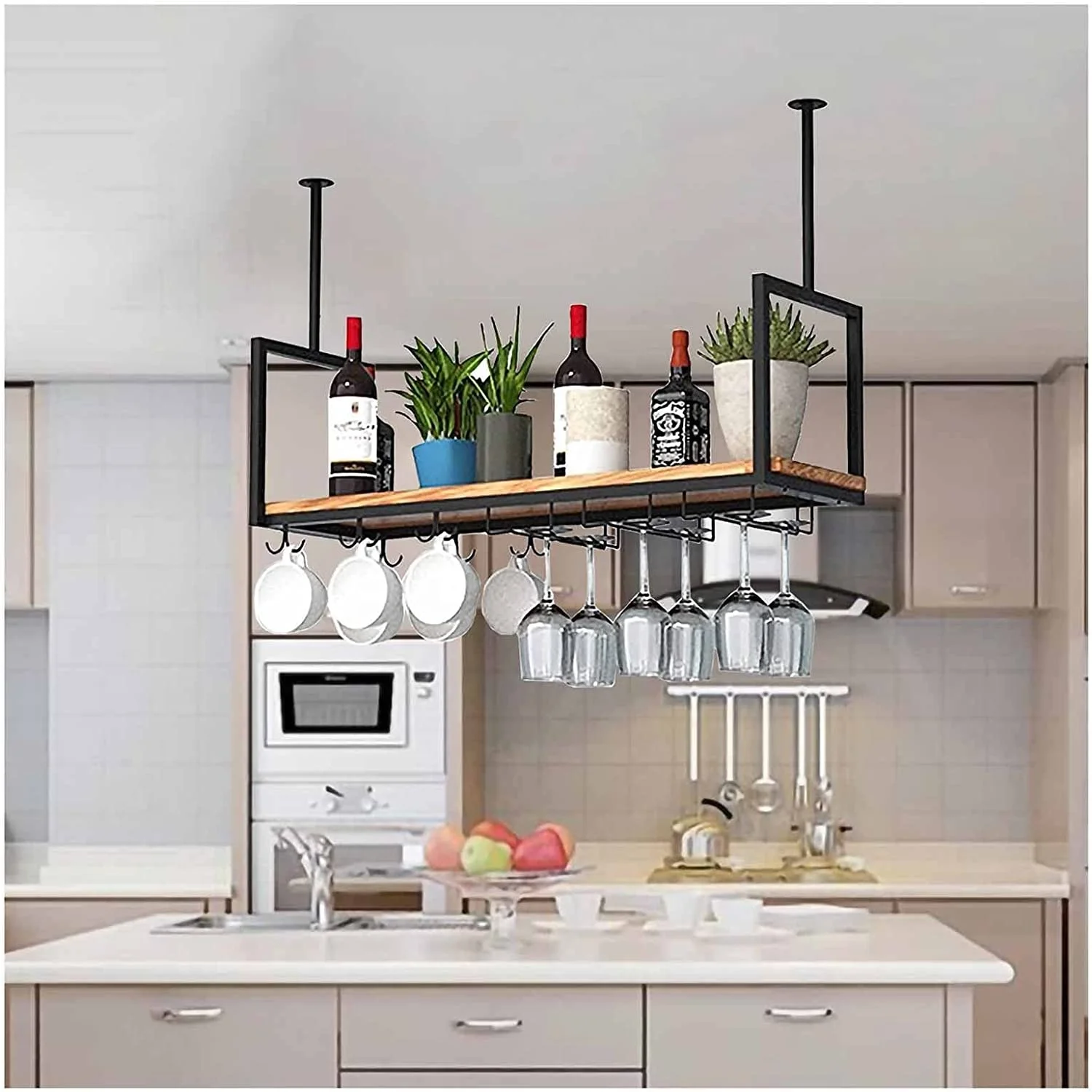 Hanging Wine Glass Rack Ceiling Mount Shelf Hanging Wine Rack Metal Ceiling Bottle Rack Vintage Display Wine Storage Holder