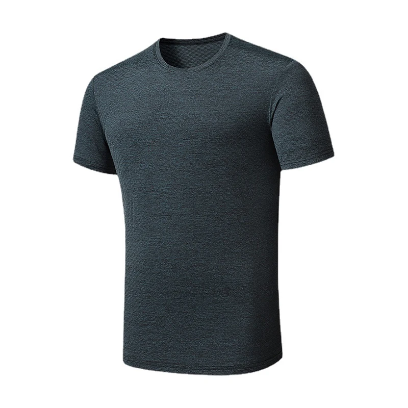 T-shirts with logo printed round collar Solid Color short sleeve quick dry breathable sport fitness T-shirt