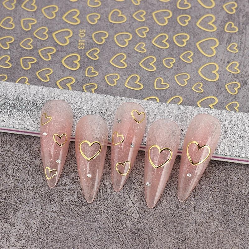 Nail Charms Hollow Heart Sticker DIY Nail Accessories 3D Gold Love Heart Nail Sticker